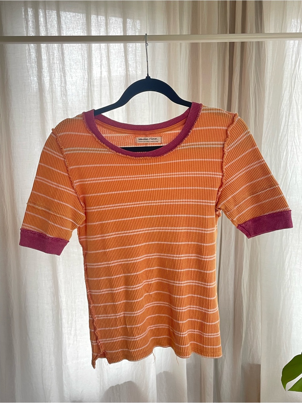We The Free Orange & Pink Striped Ribbed Knit Tee